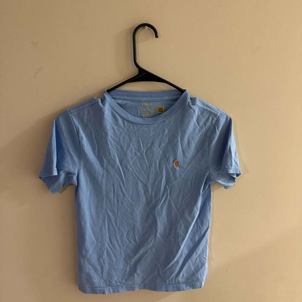 Polo Ralph Lauren Youth Sky Blue Short Sleeve T-Shirt with Orange Pony Logo